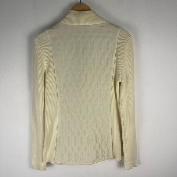 J. McLaughlin Cream Silk Quilted Full Zip Jacket Knit Sleeves Women's Size Large - Picture 5 of 8